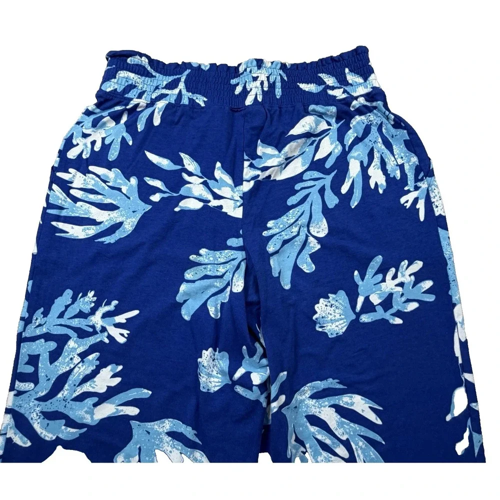 D&Co. BEACH Pants Women S Blue Tropical Floral Boho Beachy Coastal Summer Lounge